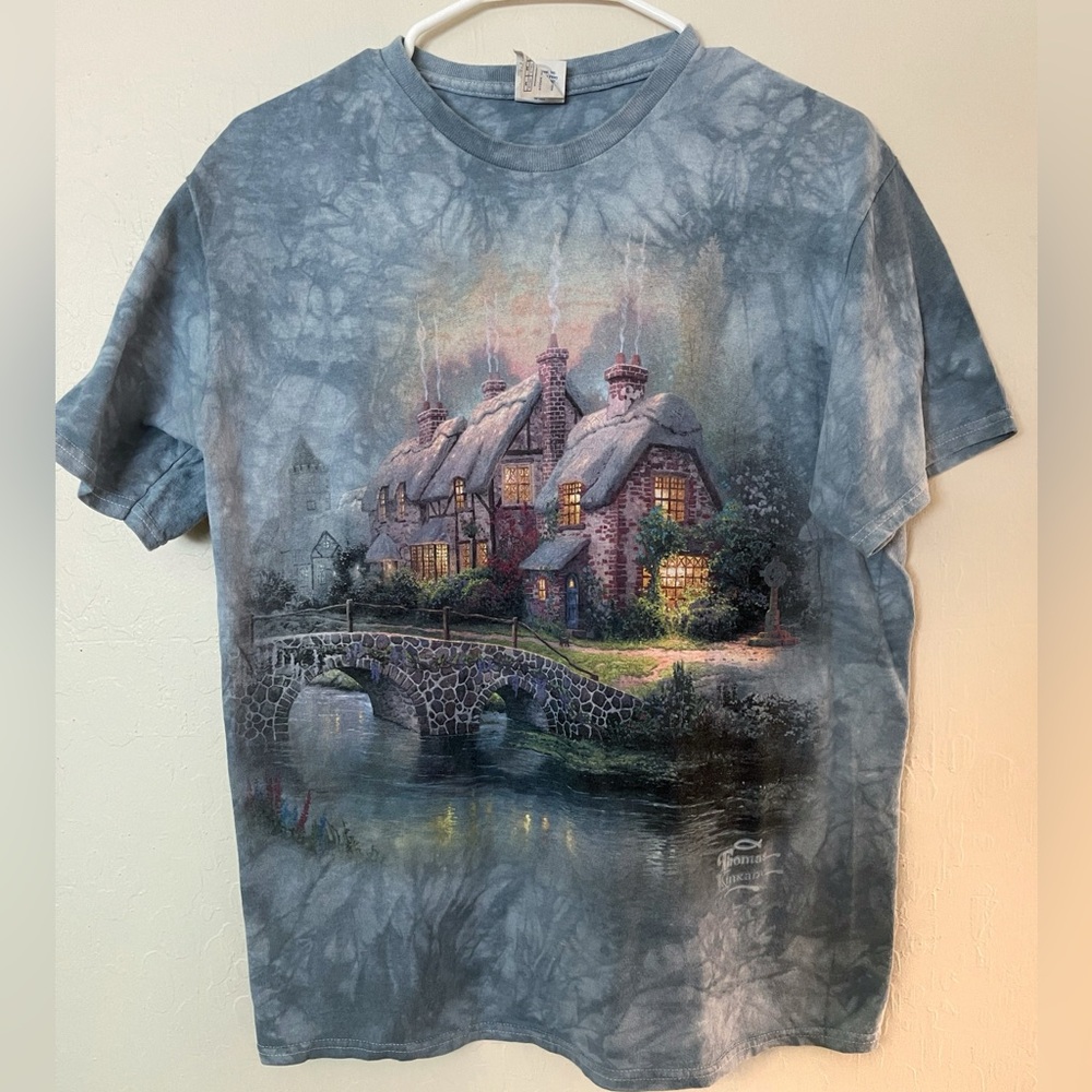 Vintage Thomas Kinkade Cabin/Cottage in the woods tie dye T-shirt | Size M